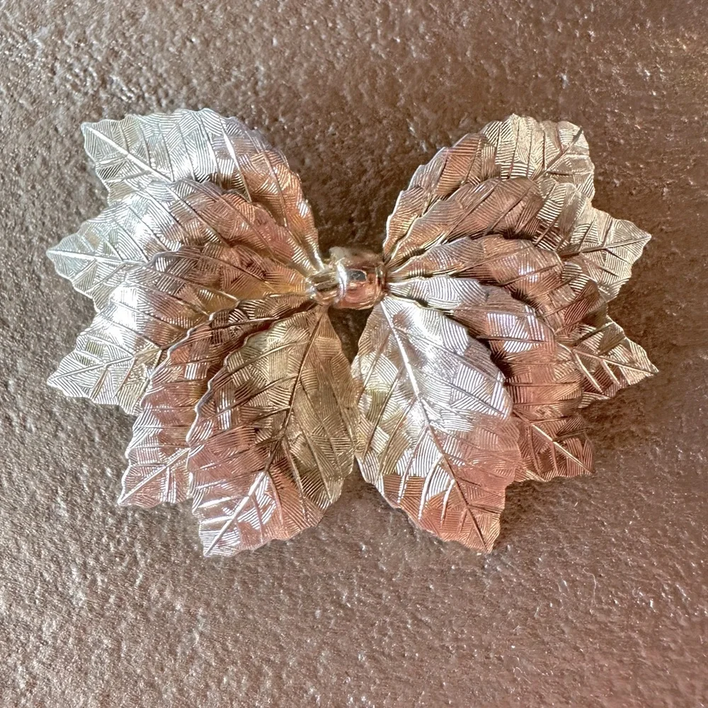 RARE Vintage Napier Leaves Bow Brooch Pin MCM Mid Century-Modern Gold Signed - Picture 5 of 13